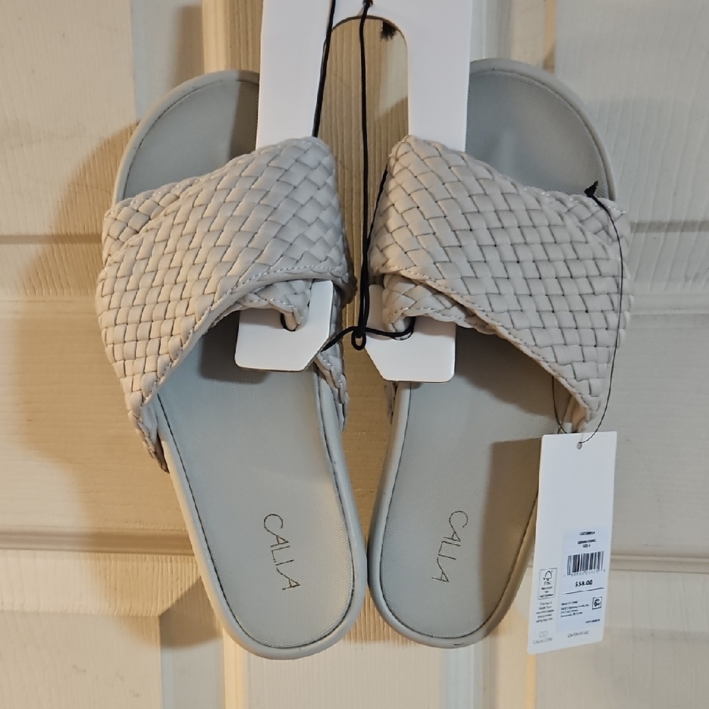 CALIA by Carrie Underwood Woven Slide Sandals in Light Beige